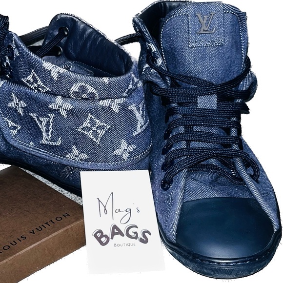 Louis Vuitton: Denim LV Monogram Brea High Top Sneakers - Picture 9 of 16